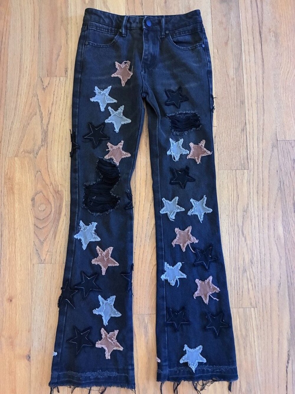 Rockstar Original Star Patch Distressed Flare Jeans Boys 12
